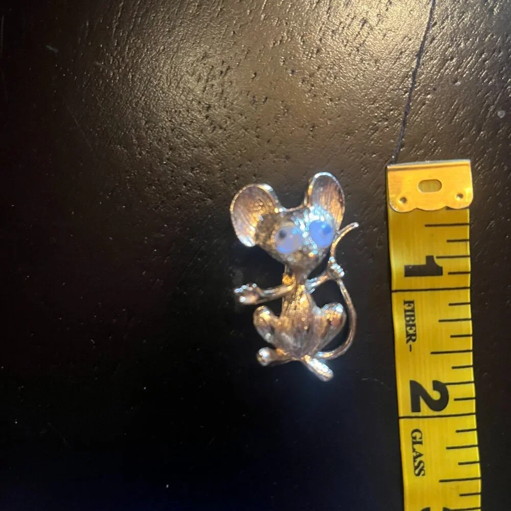 Vintage Gold Tone Mouse Brooch with Googly Eyes